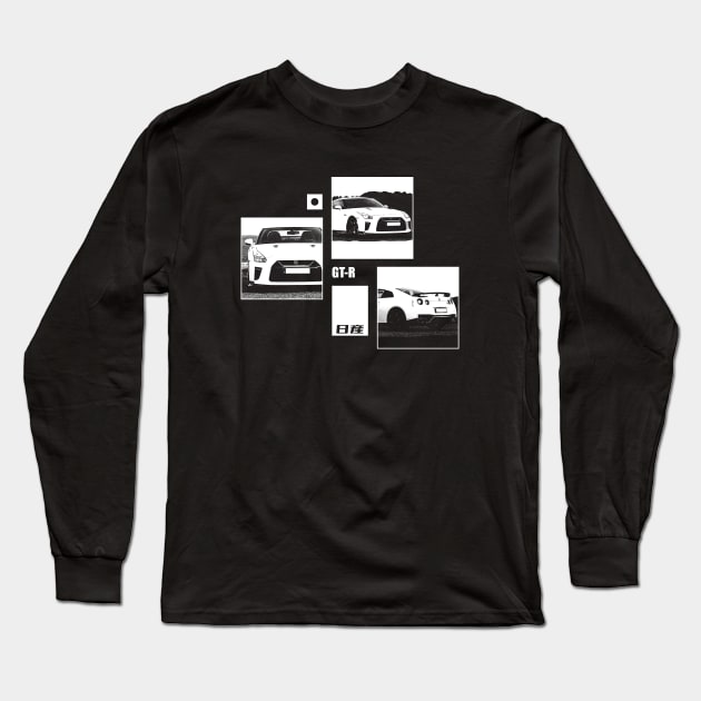 NISSAN GT-R R35 Black 'N White Archive (Black Version) Long Sleeve T-Shirt by Cero